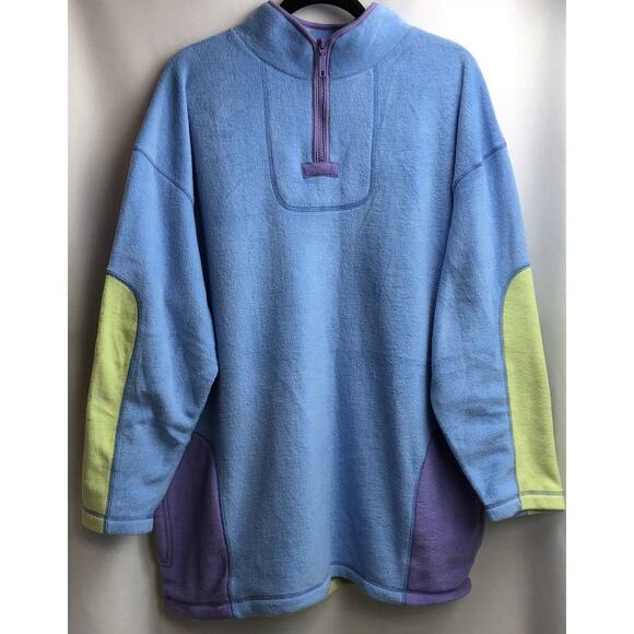 Crossroads Jacket Women XL Blue Colorblock Fleece 1/4 Zip Pocket Casual Athletic - Picture 1 of 12